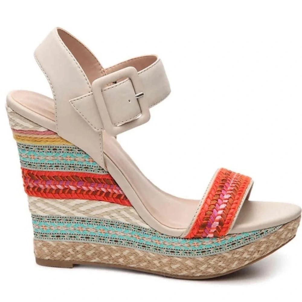 Mix No. 6‎ Jordie platform wedge heel multi-color striped espadrille design 8